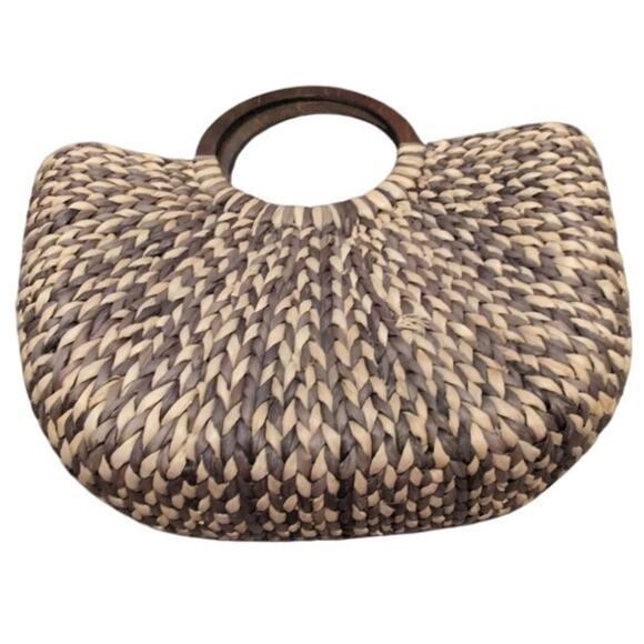 The Limited Handbags - Large Limited Straw & Wood Tote Bag Orange Lining Oversized